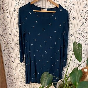Dark Blue Floral Long Sleeve Tee